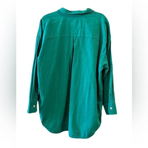 Maeve AnthropologieBennet  Green Button Down Blouse Oversized Pocket Top SZ L - Picture 3 of 15